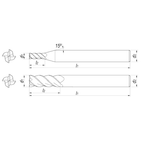 Фреза концевая твердосплавная D12x26x75x12 Z4 45° AlCrN