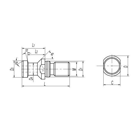 Штревель M16 ISO40 DIN69872B без отверстия, с кольцом