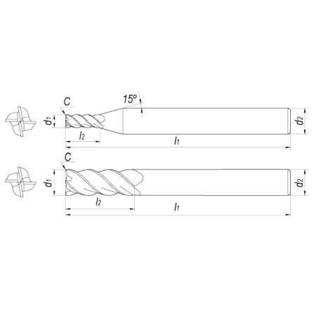 Фреза концевая D12x30x75x12 Z4 TiSiN