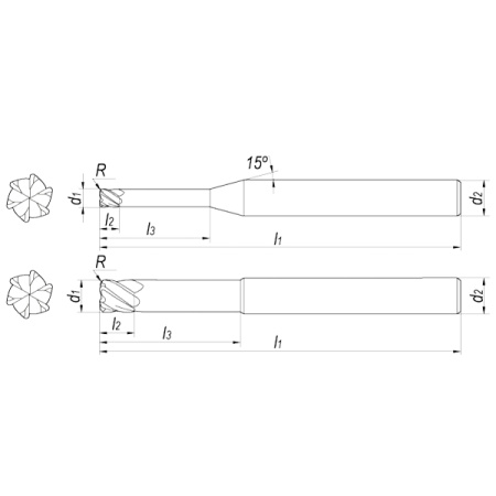 Фреза радиусная D12xR0,3x12x36x90x12 Z6 TiSiN-nano
